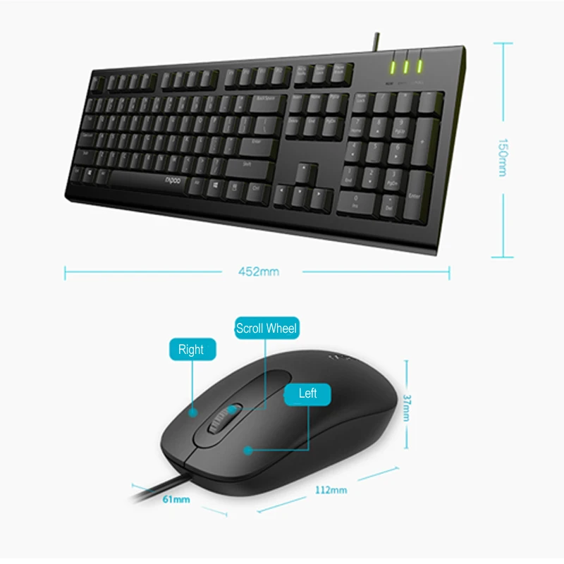 Rapoo X120Pro USB Проводная клавиатура и мышь комбинированная оптическая + Влагостойкая