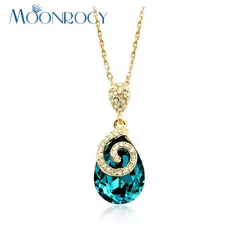 

MOONROCY Free Shipping Fashion Crystal Necklace Blue Austrian Crystal Necklace jewelry Girls for women Gift choker