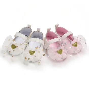 

Newborn Baby Girl Shoes Heart Print Bow Toddler shoes Soft Shoes Prewalker Walking Toddler Kids Shoes 0-18M #05
