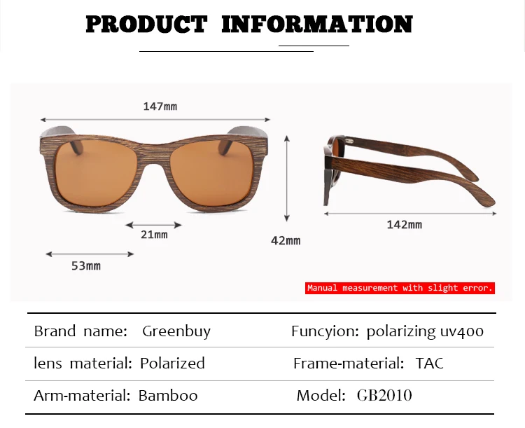 Черный чистого бамбука солнцезащитные очки поляризованные коричневые очки женские древесины бамбука UV400 солнцезащитные очки Óculos де золь