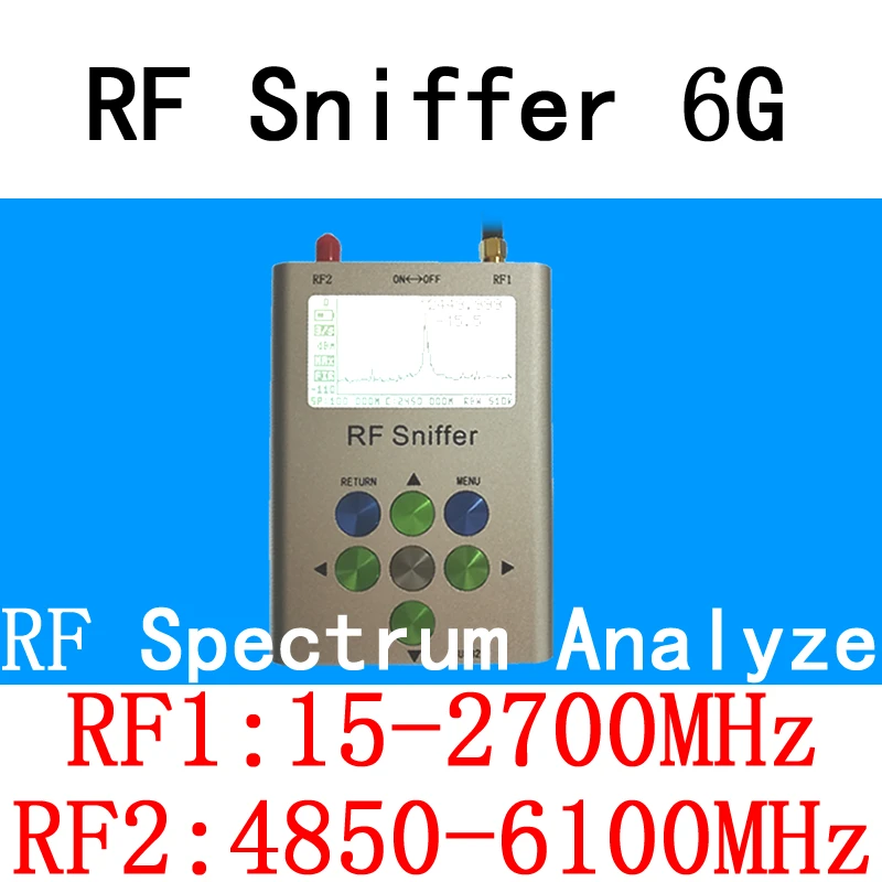 

RF Sniffer 6G Handheld Digital Spectrum Analyze(15-2700MHz&4850-6100MHz) VHF/UHF/WiFi/2.4G/5.8G/Bluetooth/LTE/GSM/GPRS/HAM Tools