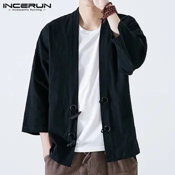 

Mens Jacktes Coats 2020 Fashion Autumn Retro Button Long Sleeve Solid Mens Outwear Cardigan Kimono Chinese Open Stitch Oversized