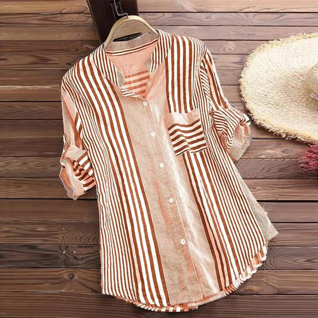 Женская блузка, плюс размер, три четверти, полосатый принт, v-образный вырез, свободный крой, топ, рубашка, блузка, Camisa Femenina, Женские топы и блузки