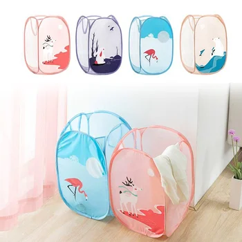 

Pop Up Folding Laundry Basket Dirty Clothes Collect Cartoon Large Capacity Bra Underwear Washing Mesh Laundry Bag