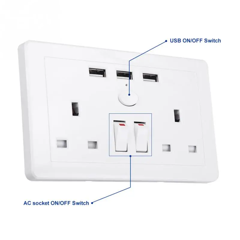Многофункциональная электрическая настенная розетка с 3 USB портами 110 ~ 250 В
