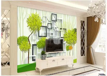 

Custom 3d wallpaper 3d wall mural wallpaper 3d cube box hand-painted green bird background wall paintings living room wall decor