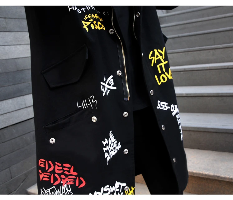 Новинка весны, ветровка в стиле хип-хоп с буквенным принтом BF размера плюс, Свободное длинное женское пальто Harajuku, Тренч с капюшоном для женщин 202