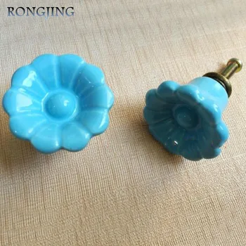 

Mediterranean Ceramic Cabinet Drawer Knobs Porcelain Kids Wardrobe Handles Furniture Bedroom Dresser Closet Cupboard Rural Pulls
