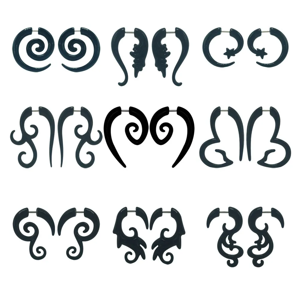 1Pair Black Acrylic Fake Cheater Spiral Ear Taper Gauges Expanders Earring Tunnel Plugs Piercing Body Jewelry For Men and Womenr