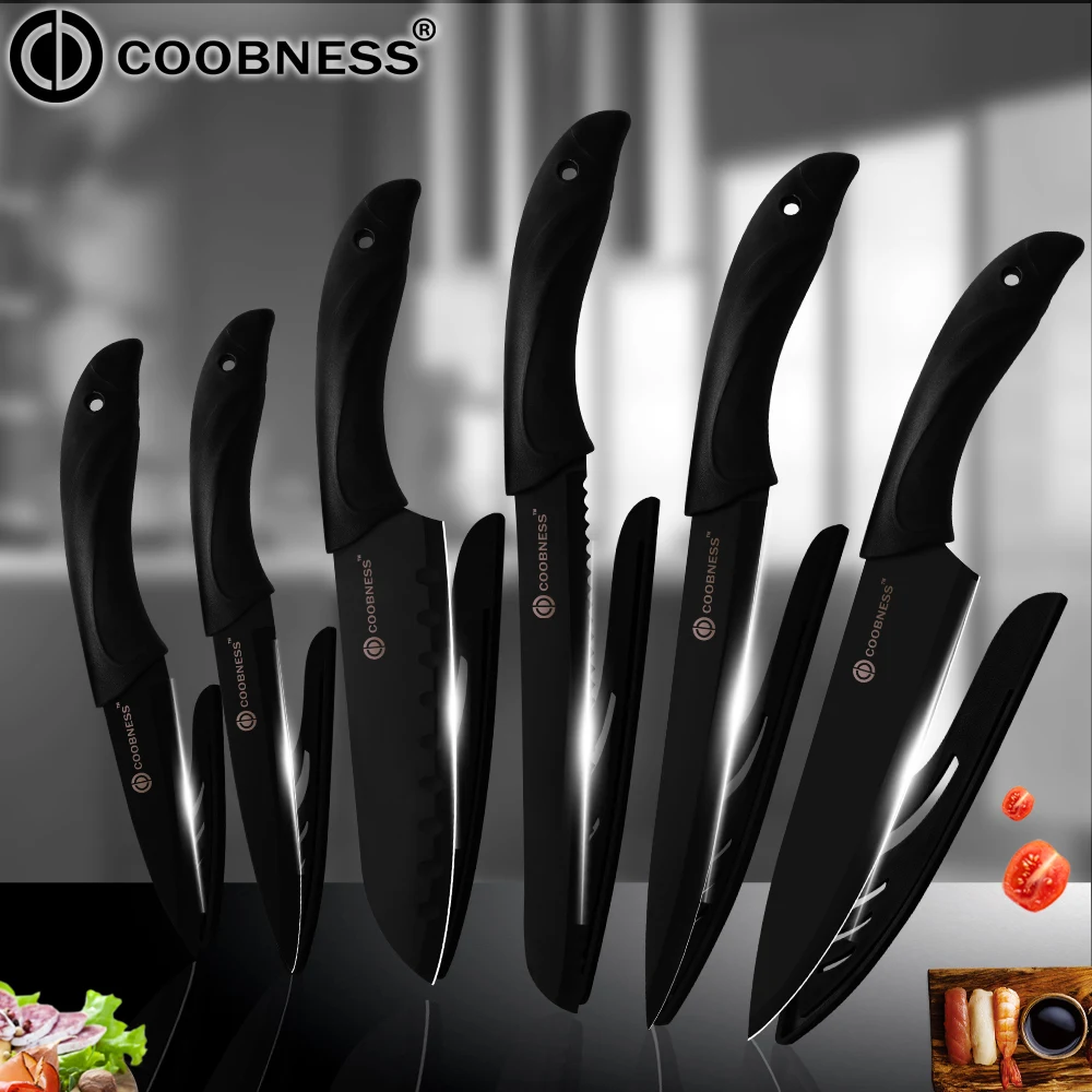 COOBNESS Professional Kitchen Knife Meat Vegetable Chopper Knives 3Cr13 Steel Bread Santoku Knife PP+TPR Handle Knives Tools