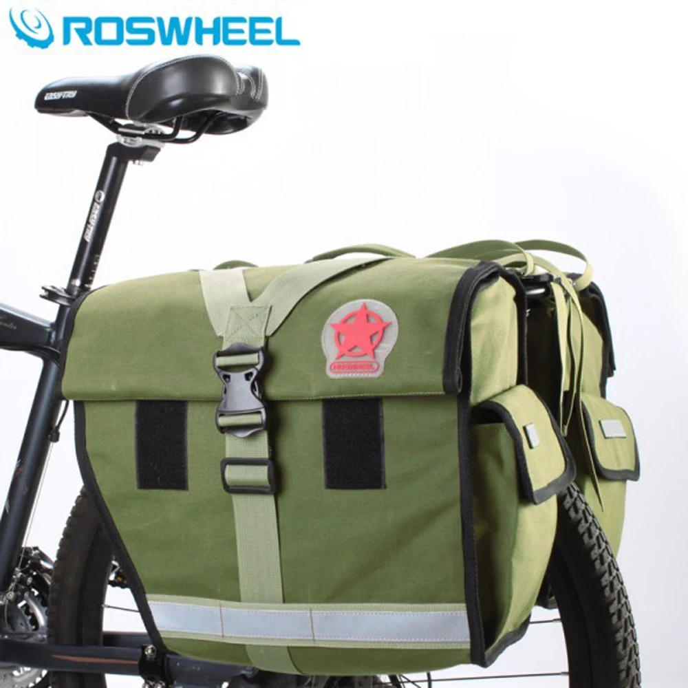 Roswheel Green Canvas Waterproof Double Bicycle Pannier Rear Seat
