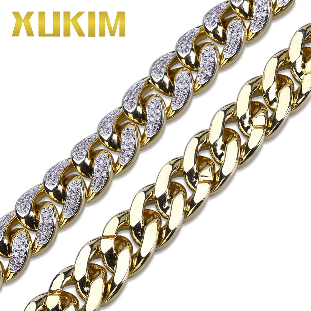 Xukim ювелирные изделия 13 мм AAA CZ ледяной золотой цвет Miain Снаряженная кубинская