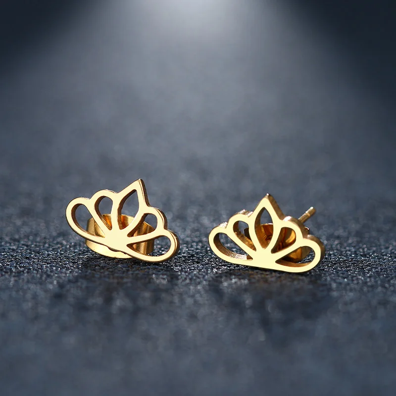 CACANA Stainless Steel Stud Earring For Women Man Lotus Gold And Silver Color Lover's Engagement Jewelry Drop Shipping