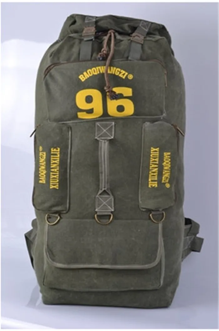 Мужской супер большой 97L вместительный Большой рюкзак для отдыха на природе, походов, крепкая холщовая дорожная сумка - Цвет: Army green