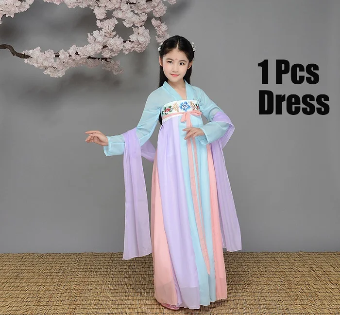 Традиционный китайский танцевальный костюм для девочек мин опера дети древняя фея Хань династии Тан Цин ханьфу платье ребенок DNV10709 - Цвет: As Picture