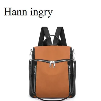

HANN INGRY Men &Women Nylon Backpack Portable Fashion Waterproof Outdoor New Multi-functional Patchwork Sanded Leather Bag H311D