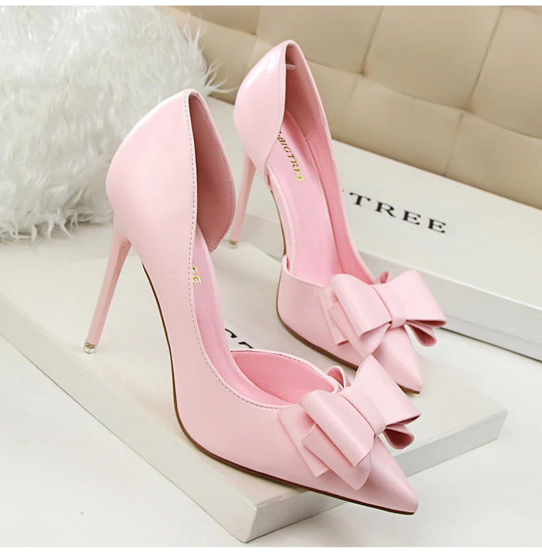 Women's Pumps Womens High Heels Shoes Butterfly-knot Slip-On Sexy Women High Heels Shoes Brand Party Women Pumps Yellow Size 8 (5)