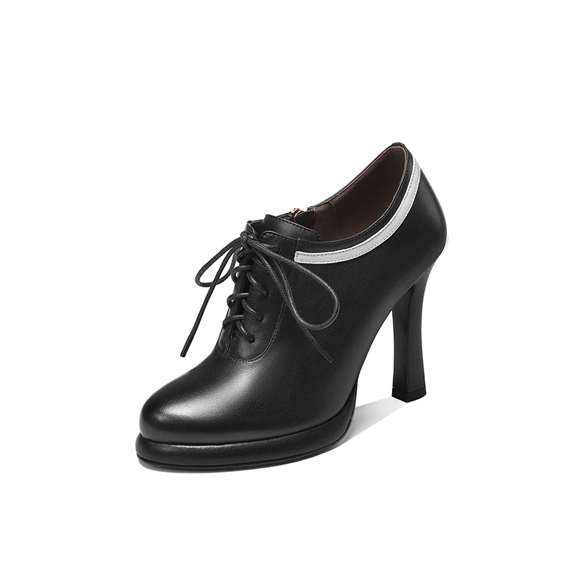 Женские ботинки кожаные женские ботильоны на высоком каблуке Модные 10 см - Цвет: Черный