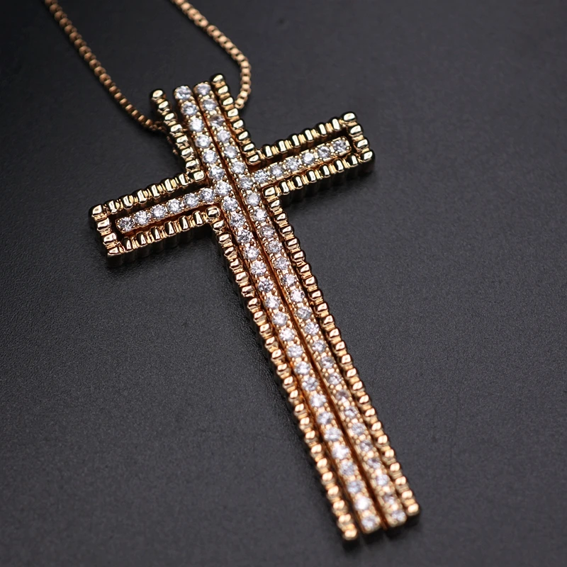 

Unique design large size Cross Pendant Necklace For Women Zirconia Stone Golden Color Free combination Chain Necklace Jewelry