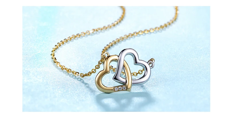 18K Gold Diamond Necklace Pendant Love Heart Lock Chain charm Gift Rose real natural pure women girl lover couple wedding party