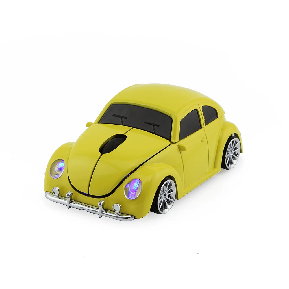 CHYI беспроводная мышь VW Beetle экономичная Автомобильная Форма 2,4 ГГц оптическая супербаг мышь с светодиодный светильник-вспышка 1600 dpi ошибка для ПК ноутбука - Цвет: Цвет: желтый