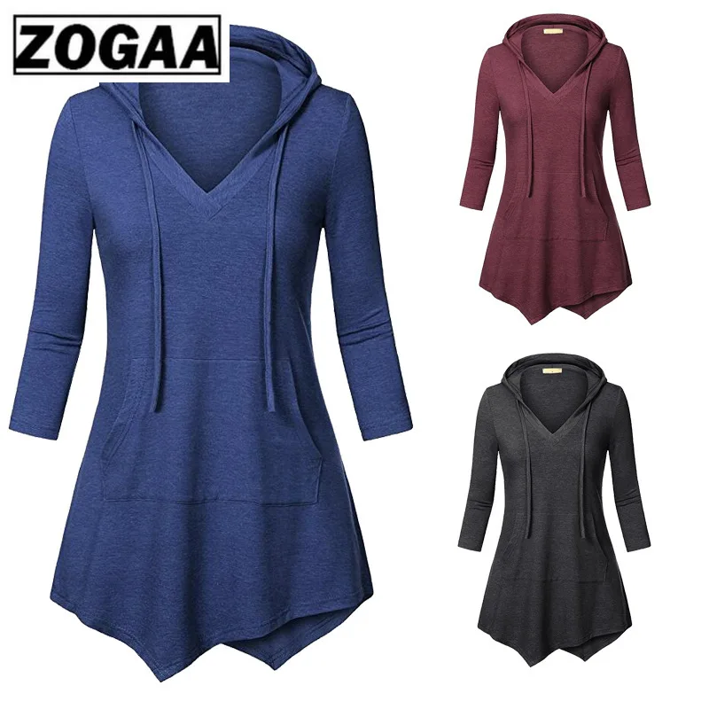 

Women Irregular Long Hoodies with Hat Spring Fashion V Neck Half Sleeve Slim Pollovers Sweatshirts 2019 Female Casual Hoodies