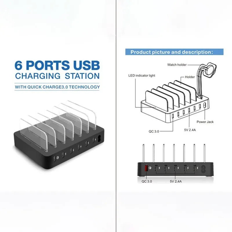 Мульти USB телефон зарядное устройство 6 быстрой зарядки док станция держатель для