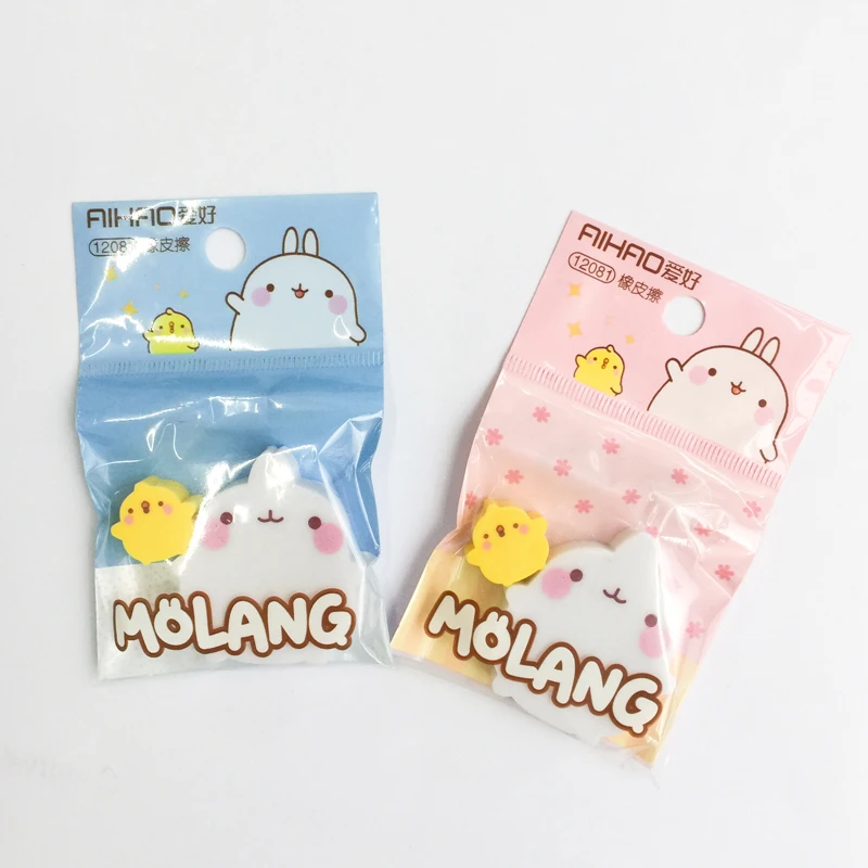 

2pcs /Bag Molang Pet +Duck Eraser Rubber Erasers Correction School Office Supply Student Stationery Kid Gift