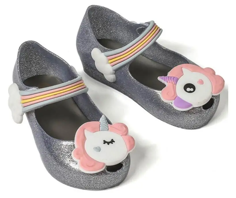 Сандалии для девочек прозрачная обувь Melissa сандалии для маленьких девочек Радужный Единорог Нескользящие пляжные сандалии для младенцев