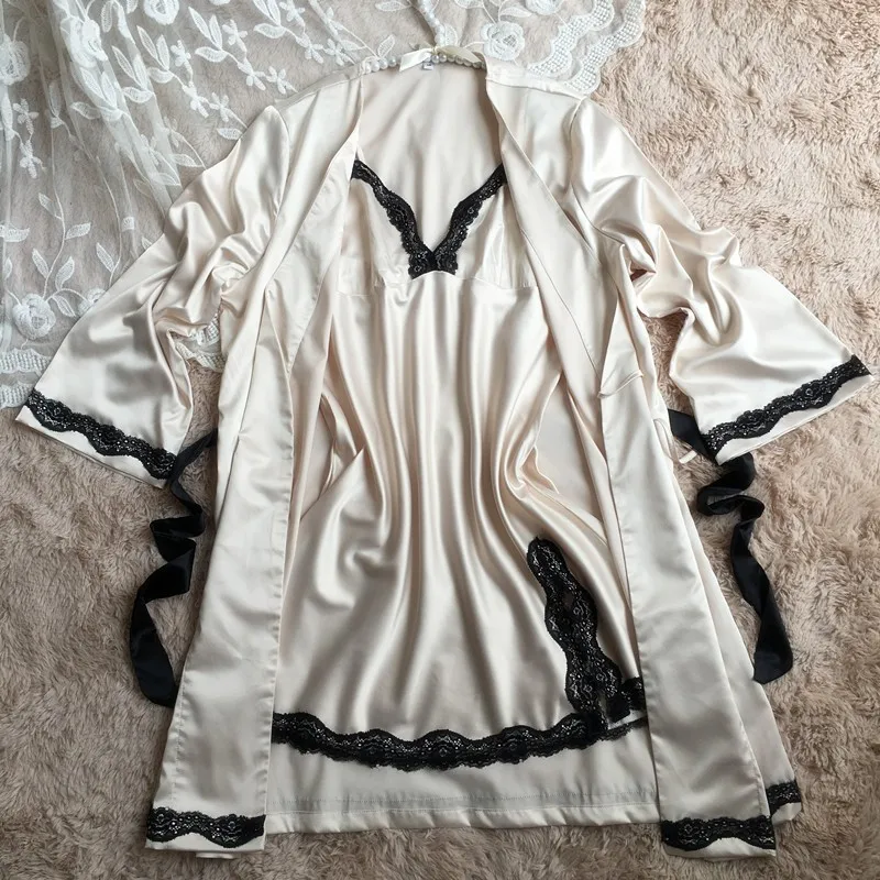 Fiklyc/брендовая модная кружевная женская ночная рубашка+ халат, комплект из двух предметов для сна и отдыха, роскошное Сексуальное Женское ночное белье, шелк, сатин