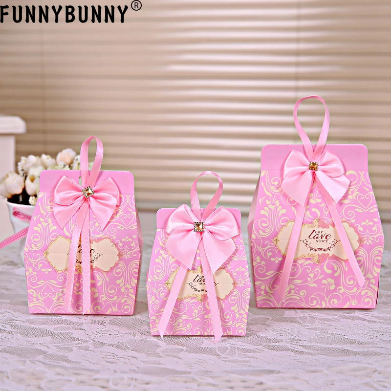 FUNNYBUNNY 5 шт розовые свадебные подарки конфетная коробка шоколада W ленты Сладкие