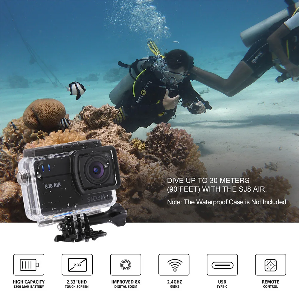 SJCAM SJ8 AIR 12MP Action Camera Sports Cam Camera 2.3 Inch Touch Screen 160 Degree Wide Angle Lens Diving HD Camcorder Version