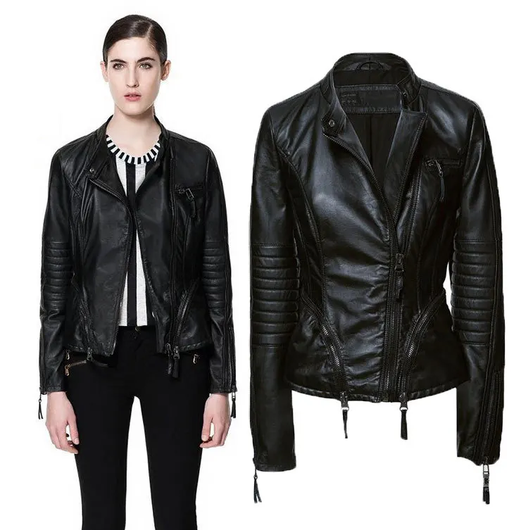 

Leather Jackets Spring 2014 New Women Brand Faux Soft Pu Black Blazer Zippers Coat Motorcycle Outerwear Free Shipping