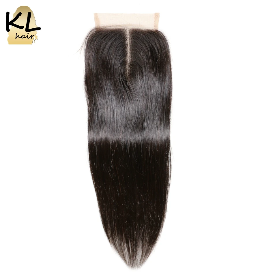 

KL Hair 4x4 Straight Lace Closure Free Middle 3 Part Human Hair Natural Color Brazilian Remy Hair Bleached Knots With Baby Hair
