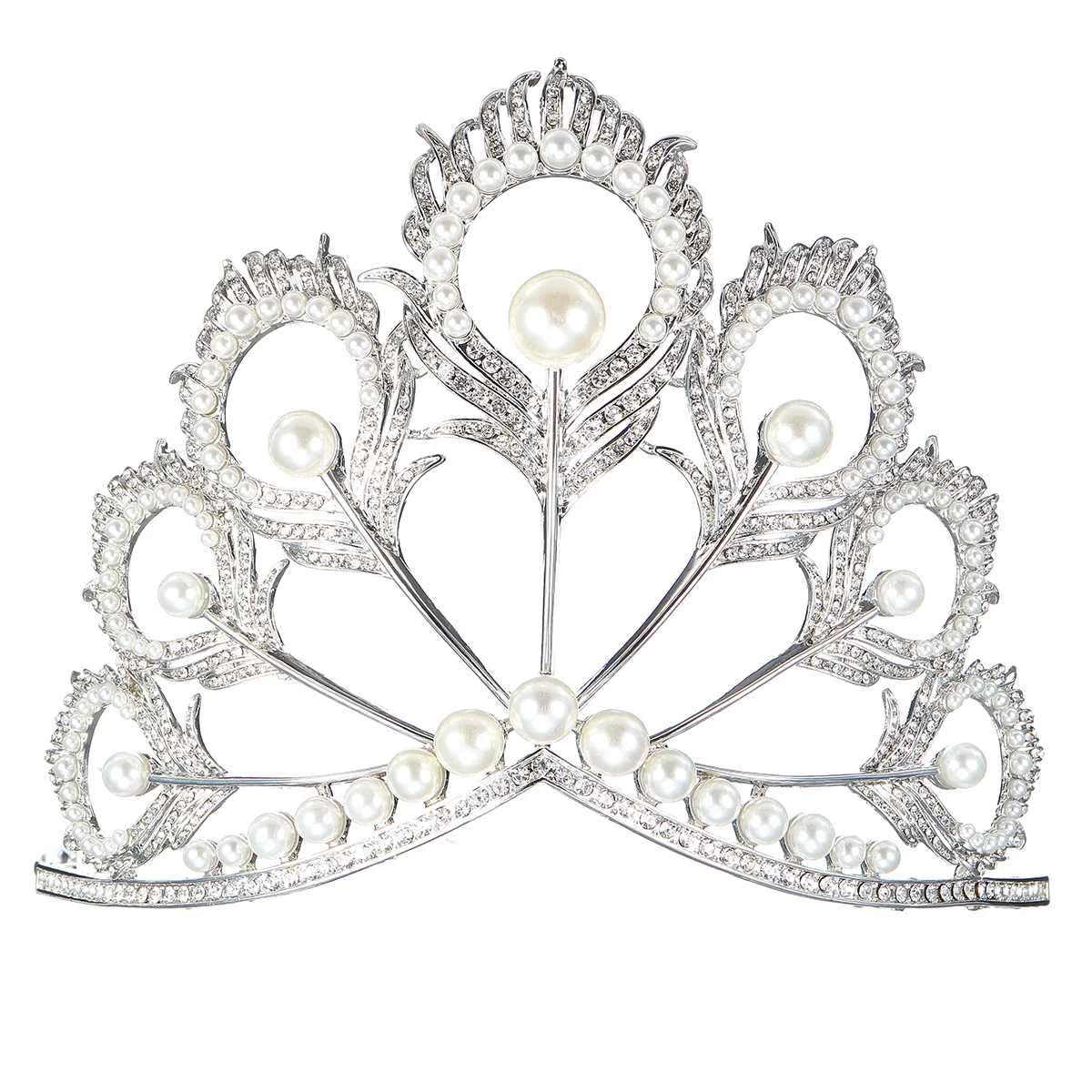 Роскошная корона Miss Universe круглая Свадебная жемчужная Корона Peakcock перо тиара горный хрусталь пышная корона выпускного вечера