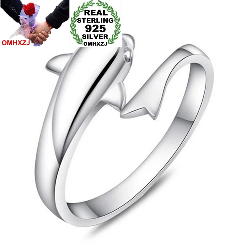 

OMHXZJ Wholesale Fashion Joker Simple Dolphin Lovers Couple 925 Sterling Silver open adjust female for Woman Man Ring Gift RG17
