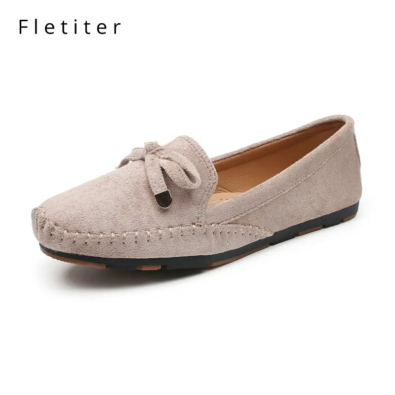 Women Slip On Loafers Strappy Beads Square Toe Suede 2018 Spring Mid Heels Shoes