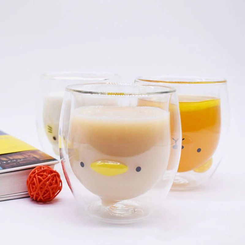 

Cute Animal Double-layer Milk Glass Cat Duck Juice Milk Cup Cartoon Small Animal Tea Glass Cup Child Love Gift for School Day