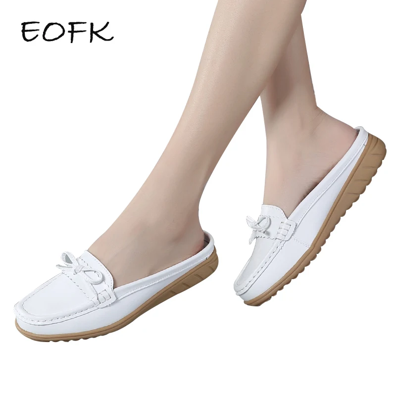 melhor EOFK 2018 Mulheres Verão Meia Chinelos Sapatos Ocos Deslizar Sobre sapatos de Couro Respirável Sapatos Mulher Chinelos de Slides Butterfly nó Do Lado de Fora
