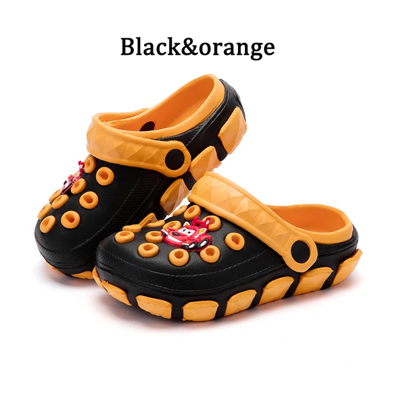 Летние тапочки для мальчиков и девочек; милые сандалии с героями мультфильмов для прогулок; пляжные туфли для девочек в стиле унисекс; теплая хлопковая обувь; Size25-35 - Цвет: Оранжевый
