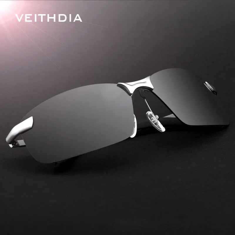 Мужские солнцезащитные очки VEITHDIA, брендовые дизайнерские очки с поляризационными стеклами без оправы, модель 3043