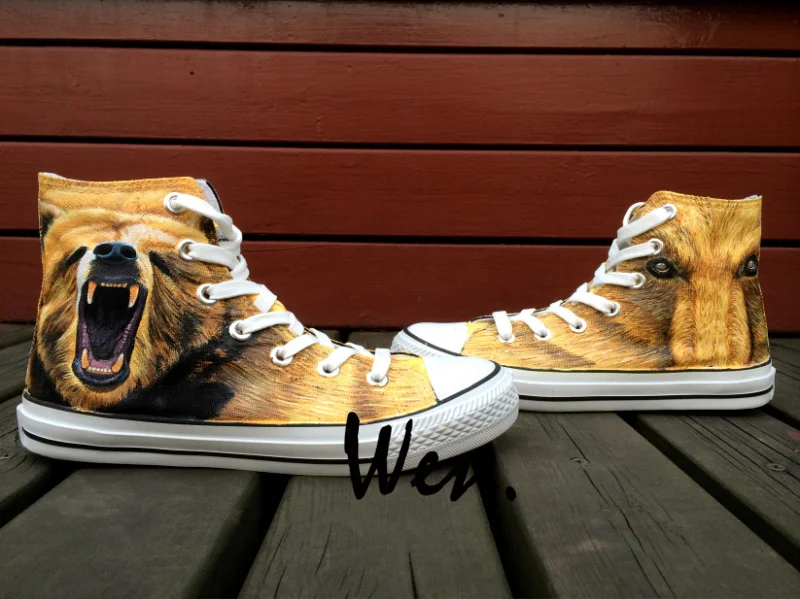 Wen Design Custom Men s Hand Painted Shoes Grizzly Bear High Top Boys Man s Canvas