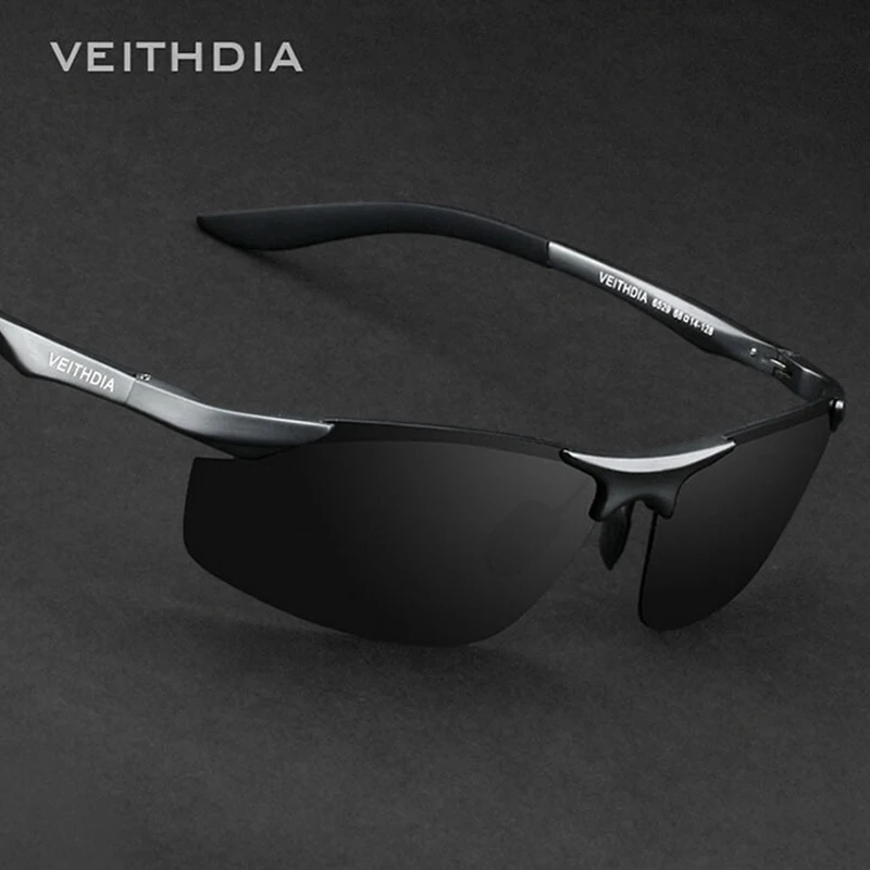 Baratos VEITHDIA marca diseñador gafas de sol de aluminio para hombre sin montura lentes polarizadas gafas de sol para hombre oculos de sol masculino para hombres 6529