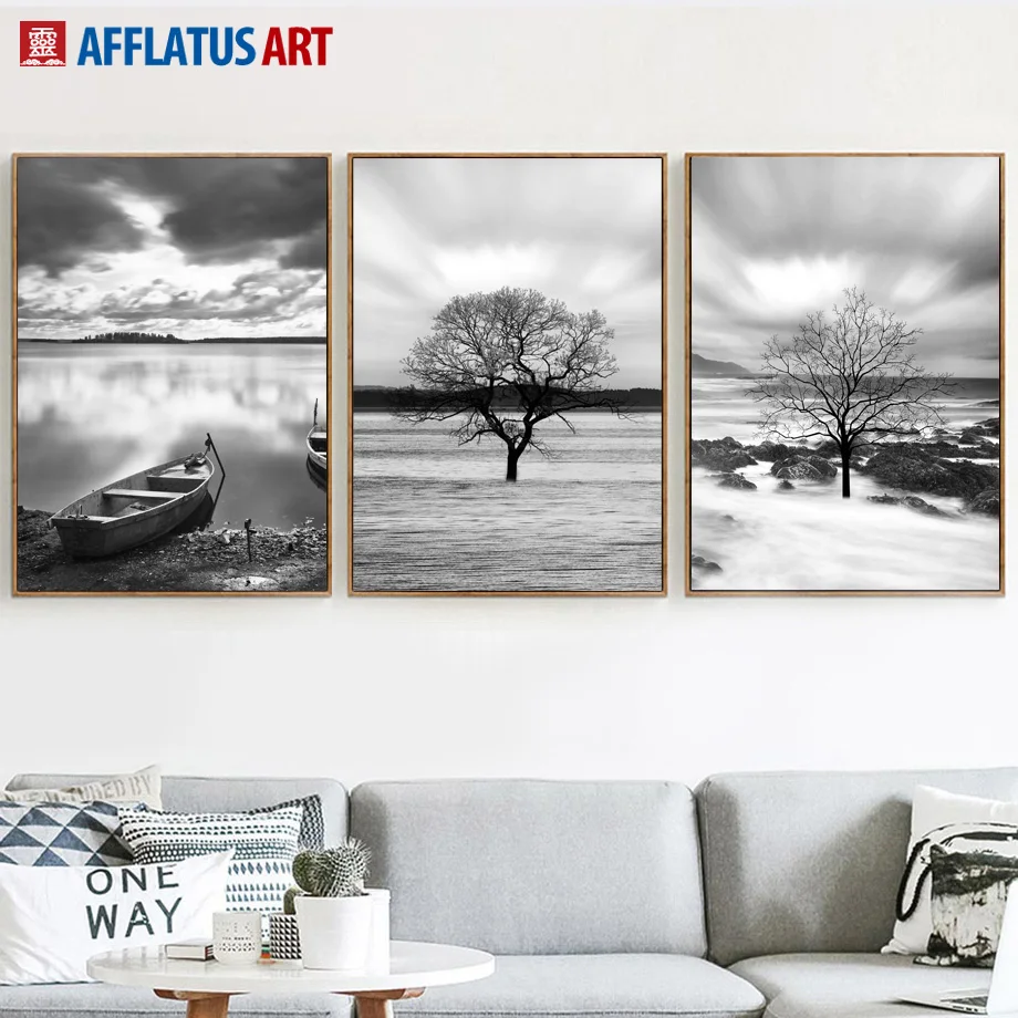 

Tree Lake Ship Cloud Sky Wall Art Canvas Painting Nordic Posters And Prints Canvas Art Print Wall Pictures For Living Room Decor