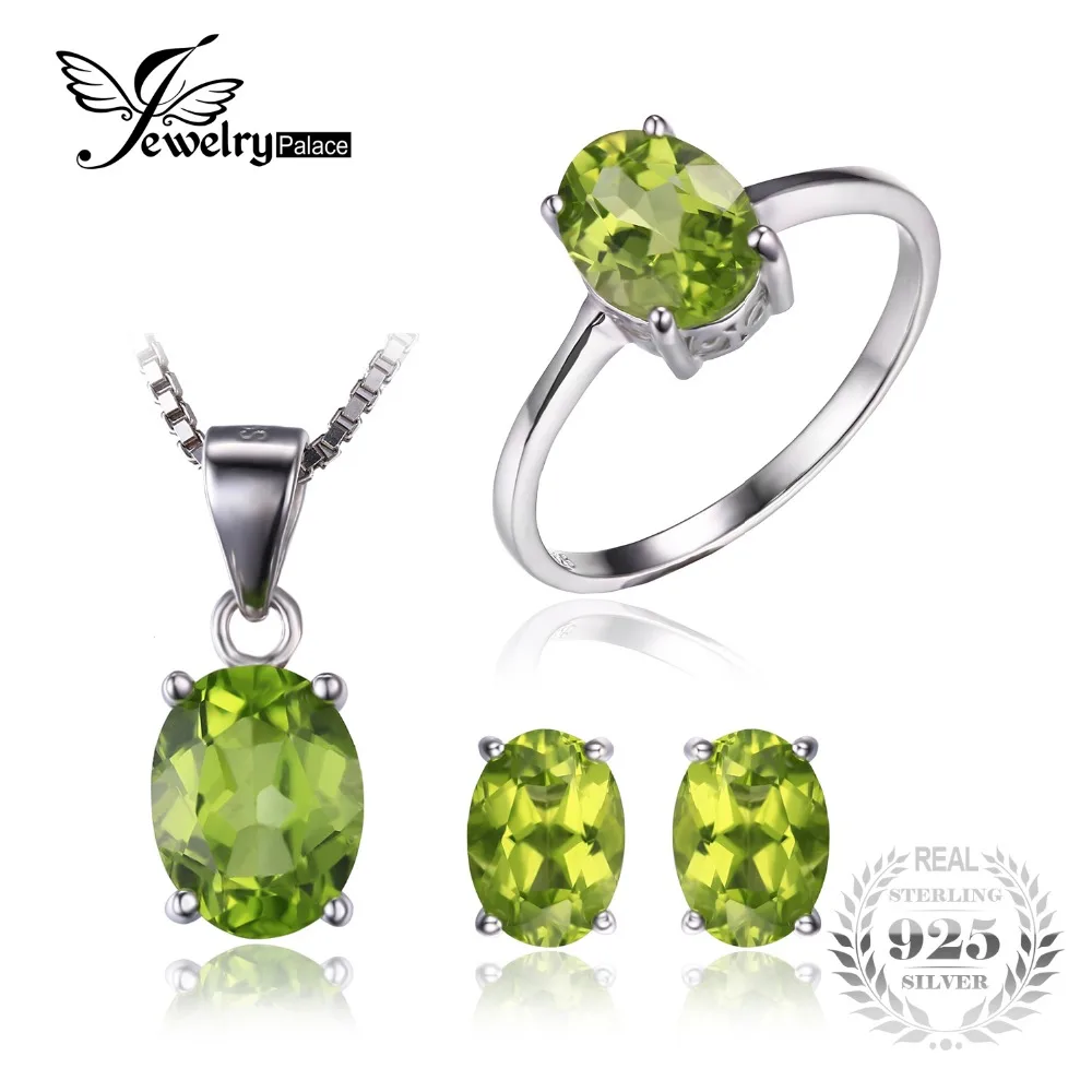 

Jewelrypalace Oval 5ct Natural Green Peridot Ring Earrings Pendant Necklace Set 925 Sterling Silver Jewelry Women Fine Jewelry