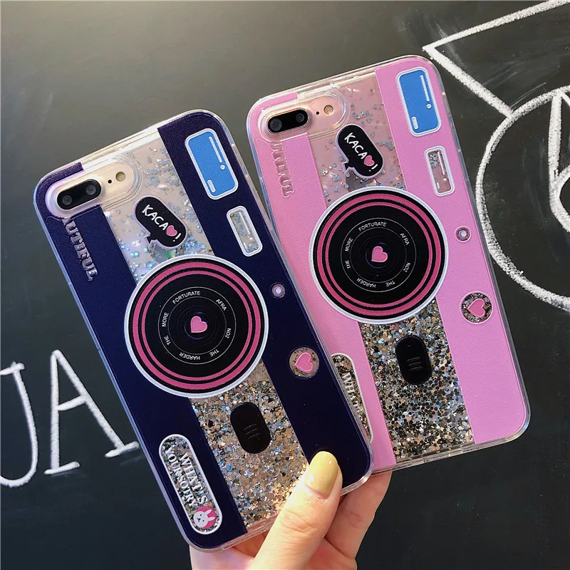 

Luxury Quicksand Retro Camera Case for iPhone 6 6s 7 8 Plus glitter liquid Phone Cases For iPhone X XR XS MAX Shiny Back Cover