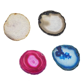 

4Pcs Agate Slices Polished Irregular Round /Oval Crystal Quartz Stone Pendant Charms DIY Supply Home Decorations Group 6#