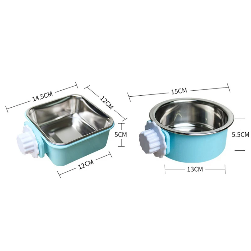 Pet Bowl Stainless Steel Water Food Feeder Feeding Dog Puppy Cat Hanging Cage Square Bowls Pet Supplies Pet Dog Cat Crate Cage