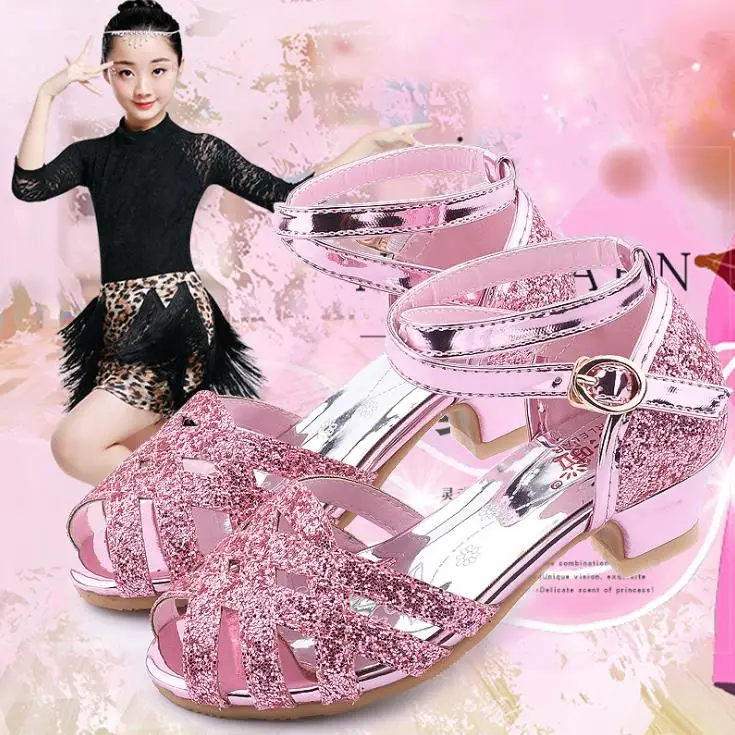 Children girl Ballet bling Shoes dance Shoes high-heeled Party Princess Shoes 26-37 pink sliver gold GZX01