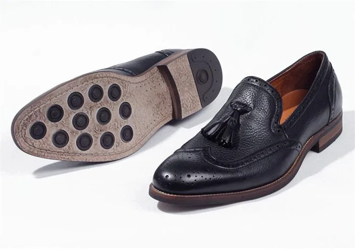 Для мужчин без застежки с круглым носком с кисточками Баллок резные туфли ручной работы универсальные туфли-оксфорды деловые кожаные туфли